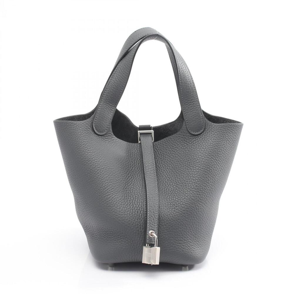 Hermes Picotin Lock PM Gris Misty Handbag, Leather, Taurillon Clemence Women'...